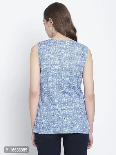 Moonaah Women Blue Floral Print Cotton Top(M-Top-2367)-thumb3