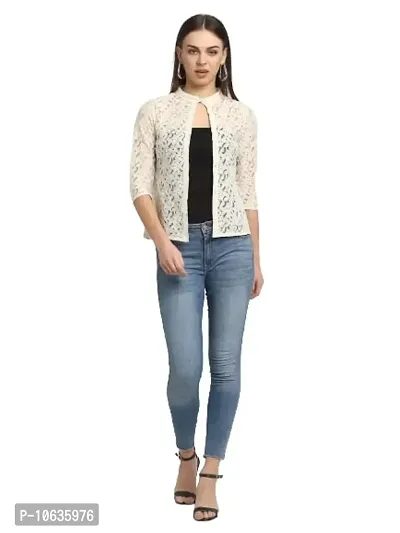 moonaah Women Beige Self Design Lace Shrug XXS-thumb2