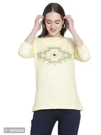 moonaah Women Beige Cotton T-Shirt(TEE-2365)-thumb0