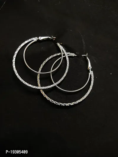 Fancy hooped earings ,silver color ,2 layer baali-thumb0
