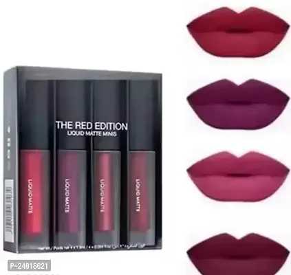 Ed Edition Red Maroon Matte Longlasting Liquid Mini Lipstick Smudgeproof And Waterproof (Set Of 4) Pack Of 1-thumb0