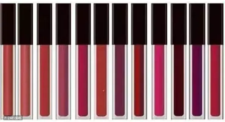 Set Of 12 Liquid Lipsticks Matte Finish Long Lasting Lipstick Combo Pack (Muticolor, 64 Ml) With High Quality Foundation Pack Of 12