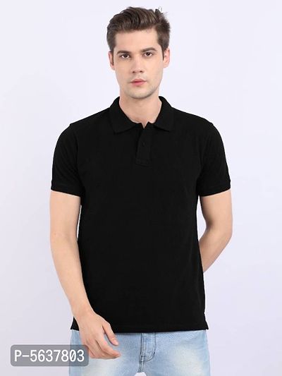 Stylish Black Cotton Polo T-shirt-thumb0