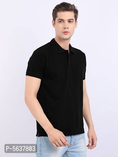 Stylish Black Cotton Polo T-shirt-thumb2