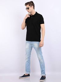 Stylish Black Cotton Polo T-shirt-thumb3