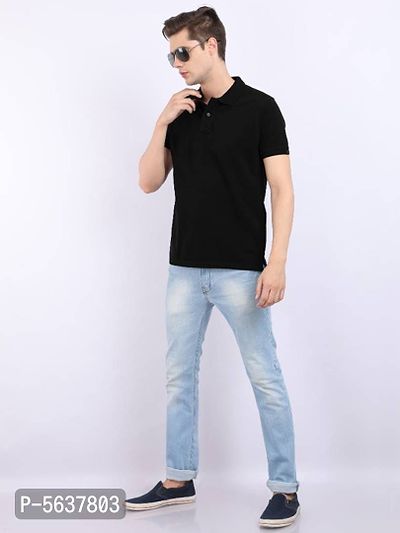 Stylish Black Cotton Polo T-shirt-thumb4