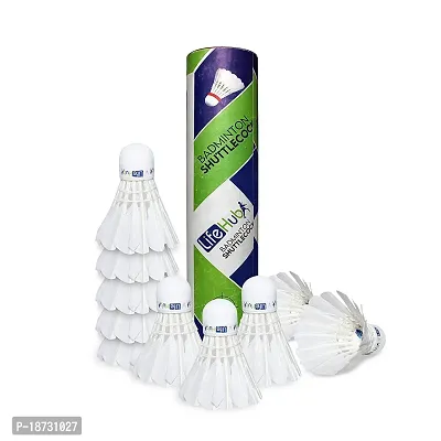 Life Hub Badminton Feather Shuttlecock (White) - Pack of 10-thumb0