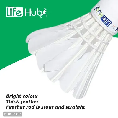 Life Hub Badminton Feather Shuttlecock (White) - Pack of 10-thumb2