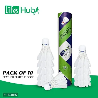Life Hub Badminton Feather Shuttlecock (White) - Pack of 10-thumb3