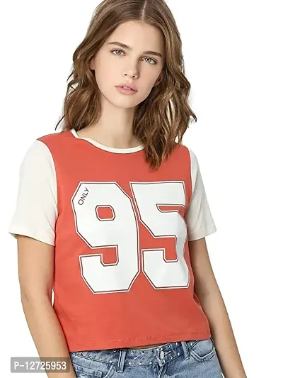 Women Cotton Printed Casual Round T-Shirt