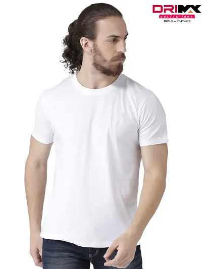 Stylish Cotton Blend Solid Round Collar Neck Unisex Tees