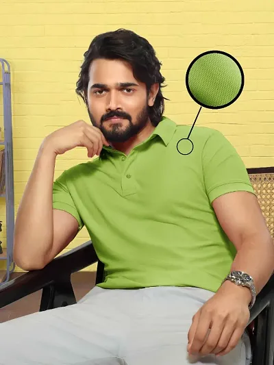 Stylish Light Green Polo Dot Knit  T-shirt for Men and Women