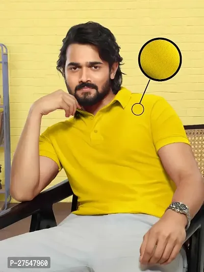 UneeQ Stylish Yellow Polo Dot Knit T-shirt Collar Neck Cotton Blend T-shirt for Men and Women
