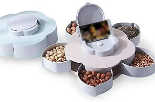 Keepbro Five Compartments Flower Candy Box Serving Rotating Tray Dry Fruit, Candy, Chocolate, Snacks Storage Box with Mobile Phone Stand for Home Kitchen-thumb1