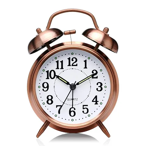 Keepbro Alarm Clocks for Students Metal Analogue Cuitan Vintage Silent Ticking Table Twin Bell Wake Up Alarm Clock with Nightlight