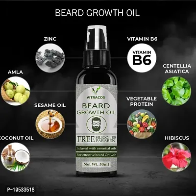 VitraCos Beard Growth Oil   More Beard Growth  With Redensyl  8 Natural Oils including Jojoba Oil  Vitamin E  Nourishment   Strengthening  No Harmful Chemical Hair Oil  (50 ml)-thumb0