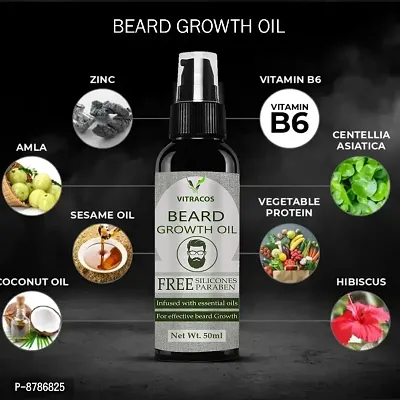 Beard Growth Oil - More Beard Growth, 8 Natural Oils including Jojoba Oil, Vitamin E, Nourishment  Strengthening , No Harmful Chemical Hair Oil  (50 ml)-thumb0