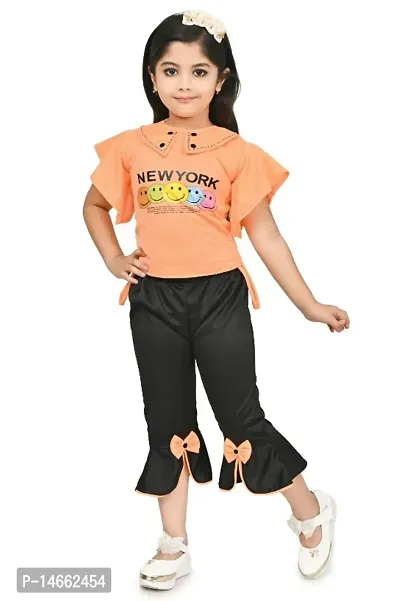 Pretty Cotton Polyester Blend Top With Bottom Set For Girls