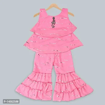 Stylish Pink Chiffon Kurti Sharara Set For Girls