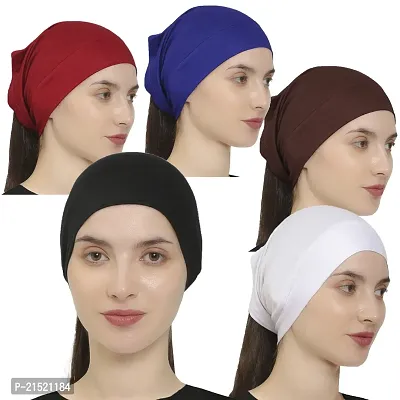 HEJABIYA Hijab Under Cap | Inner Cap for Hijab | Multipurpose Headband - Free Size (Pack of 5)-thumb0