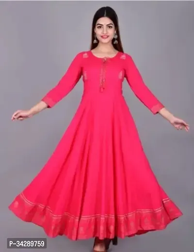 Stylish Pink Printed Rayon Anarkali Gown For Women-thumb0