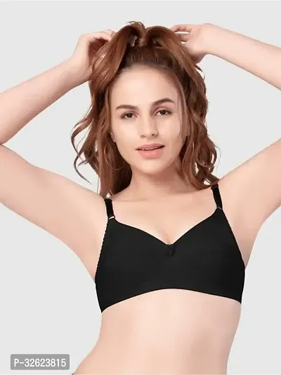 Stylish Black Cotton Blend Solid Bra For Women-thumb0