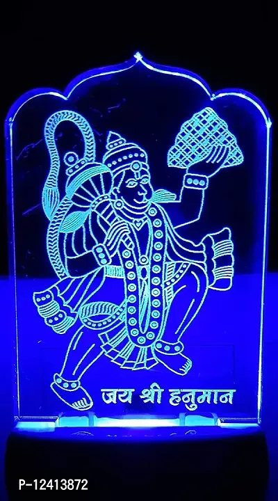 Kelma The Hanuman ji 3D Illusion Multicolour Night Lamp with 7 Color Changing Light for Gift,for Bedroom,Living Room Led Acrylic Night lamp with Plug