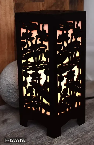 Kelma New Wooden Table Lamp with Creative Laser Cutting Design(Color-Black)-thumb0