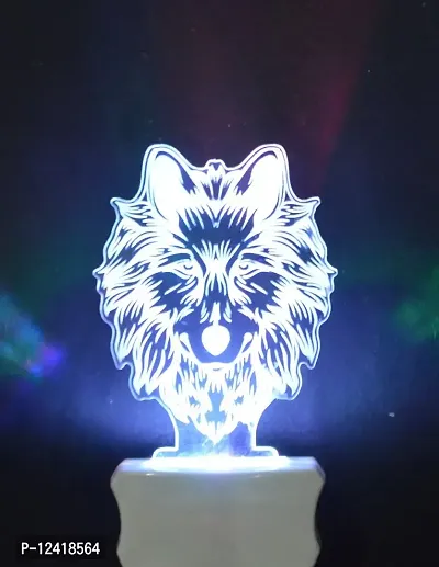 Kelma The Wolf 3D Illusion Night Lamp Comes with 7 Multicolor Lighting for Home Decoration Bedside Living Room, Hall Night Lighting-Pack of 1-thumb2