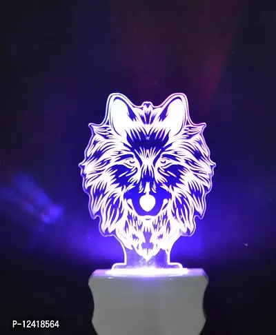 Kelma The Wolf 3D Illusion Night Lamp Comes with 7 Multicolor Lighting for Home Decoration Bedside Living Room, Hall Night Lighting-Pack of 1-thumb0