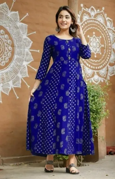 Stylish Rayon Printed Ethnic Gown