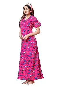 Keyocean Women's Cotton Printed Maxi Night Gown Nighty - Pink - Free Size-thumb2