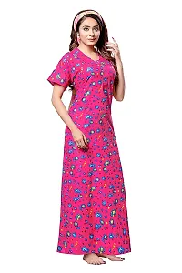 Keyocean Women's Cotton Printed Maxi Night Gown Nighty - Pink - Free Size-thumb4