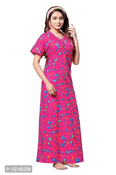 Keyocean Women's Cotton Printed Maxi Night Gown Nighty - Pink - Free Size-thumb5