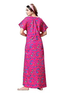 Keyocean Women's Cotton Printed Maxi Night Gown Nighty - Pink - Free Size-thumb3