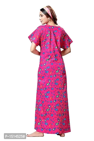 Keyocean Women's Cotton Printed Maxi Night Gown Nighty - Pink - Free Size-thumb4