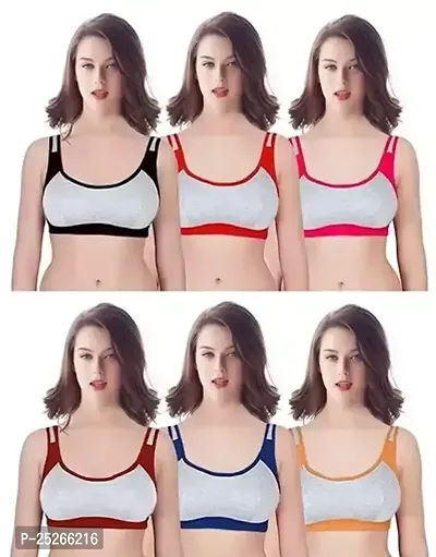 Stylish Cotton Multicoloured Non Padded Sports Bras For Women Pack Of 6-thumb0