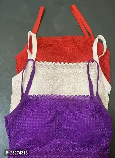 Stylish Net Multicoloured Padded Cami Bra For Women Pack Of 3-thumb0