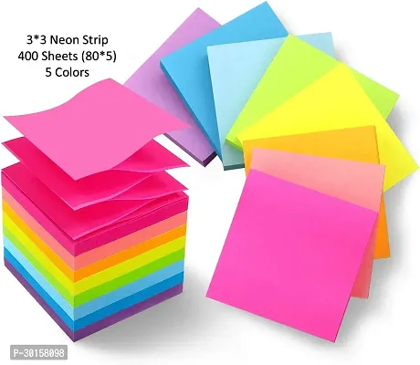 5 Multicolored Neon |Fluorescent Paper |Self Adhesive Memo Pad Sticker | Post it-thumb0