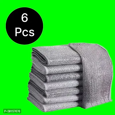 6- Wire Dish Cloth Kitchen Wipe Utensils Silver Rag Effective Cleaning Tool-thumb0