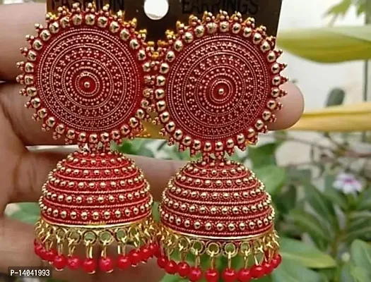 Designer golden  red Jhumka earrings-thumb0