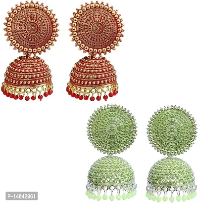 Seagreen and Red Pearls FLORAL JHUMKA EARRING-thumb0