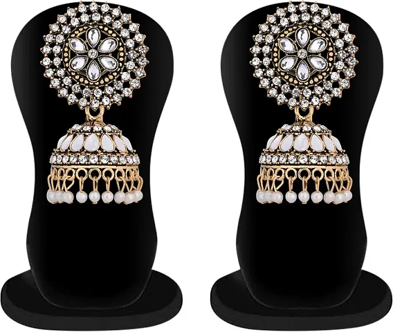 MY-Gold Plated Kundan Studded Meenakari Jhumka Earrings