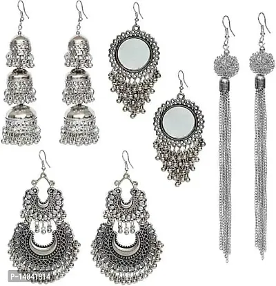 4 Pair Silver colour  Oxidised earrings-thumb0