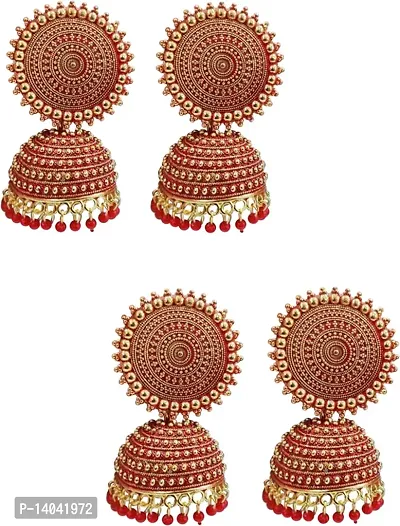 2PAIR RED FLORAL JHUMKI