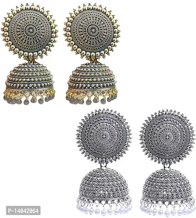 Silver and Grey Pearls FLORAL JHUMKI EARRING-thumb0