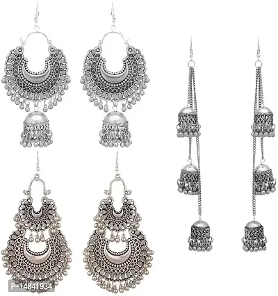 Combo of 3 Designer Traditional Stylish Silver Earring Set