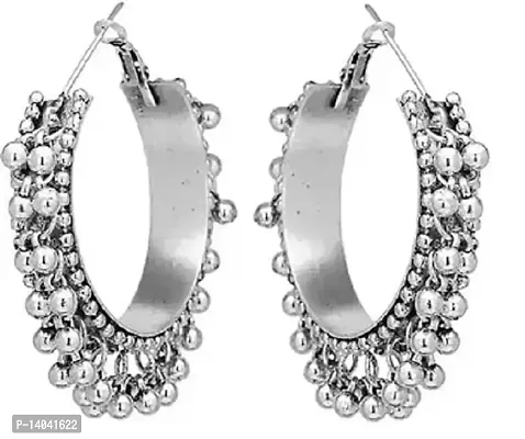 Fashion Traditional German Silver Afghani Ghungroo Style Small Hoop Earrings For Girls And Women-thumb0