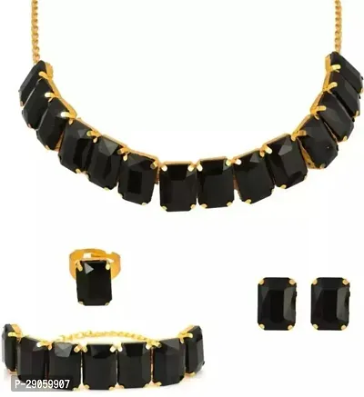 Stylish Black Necklace, Earrings, Ring, with Bracelet For Women-thumb0