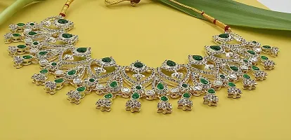 Necklace with Maang Tikka Earrings Indian Traditional Bridal Wedding Jewellery Set.-thumb1